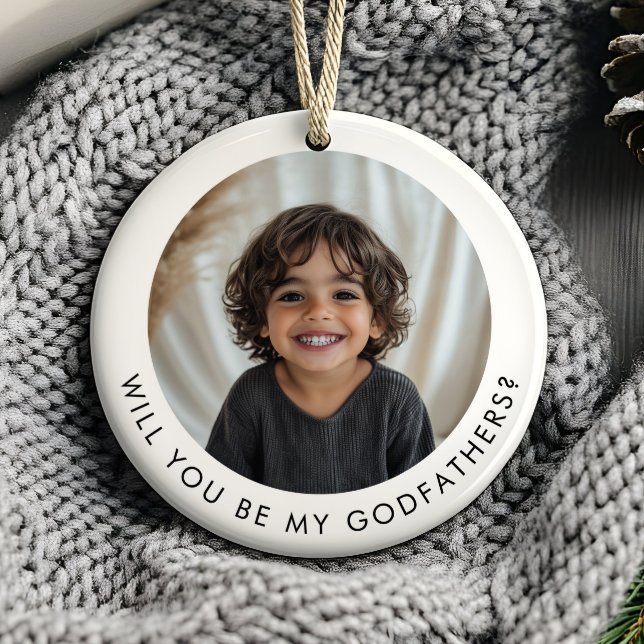 Adorno De Cerámica Will You Be My Godfathers Photo Proposal (Zazzle Will You Be My Godfathers Photo Proposal Ceramic Ornament (Front))