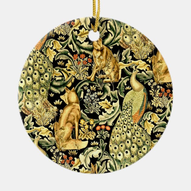 Adorno De Cerámica William Morris Forest Tapestry Fox Hare Peacock (Frente)