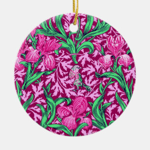 Adorno De Cerámica William Morris Irises, Fuchsia rosa y Borgoña