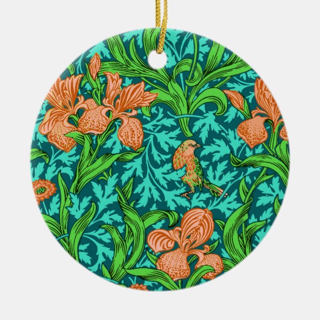 Adorno De Cerámica William Morris Irises, Naranja y turquesa (Frente)
