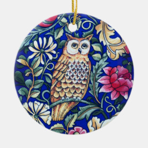 Adorno De Cerámica William Morris Owl Tapestry, Beige y Blue Round