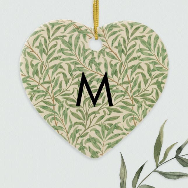 Adorno De Cerámica William Morris Patterned Willow Bough Monograma (A hanging ornament with William Morris 'Willow Bough' design, to personalize with a monogram initial)