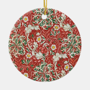 Adorno De Cerámica William Morris Seaweed Flor antigua Verde Rojo