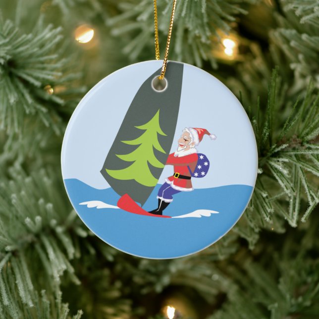 Adorno De Cerámica Windsurf Santa Ornament (Árbol)