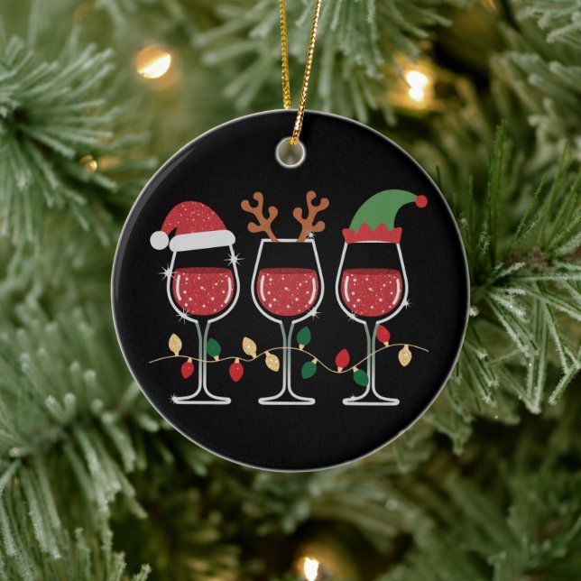 Adorno De Cerámica Wine Glass Christmas Lights Xmas Holiday Drinking (Árbol)