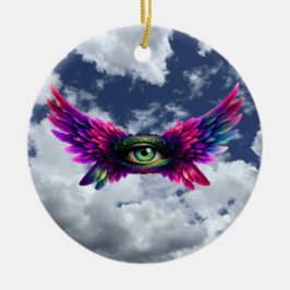 Adorno De Cerámica Winged Protection Eye – Round Intention Keychain