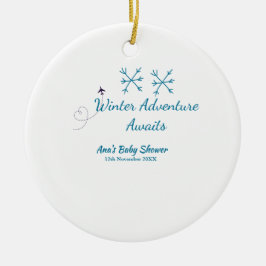 Adorno De Cerámica Winter Adventure awaits baby shower blue snowflake