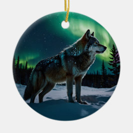 Adorno De Cerámica Winter Aurora & Timber Wolf Wildlife Design