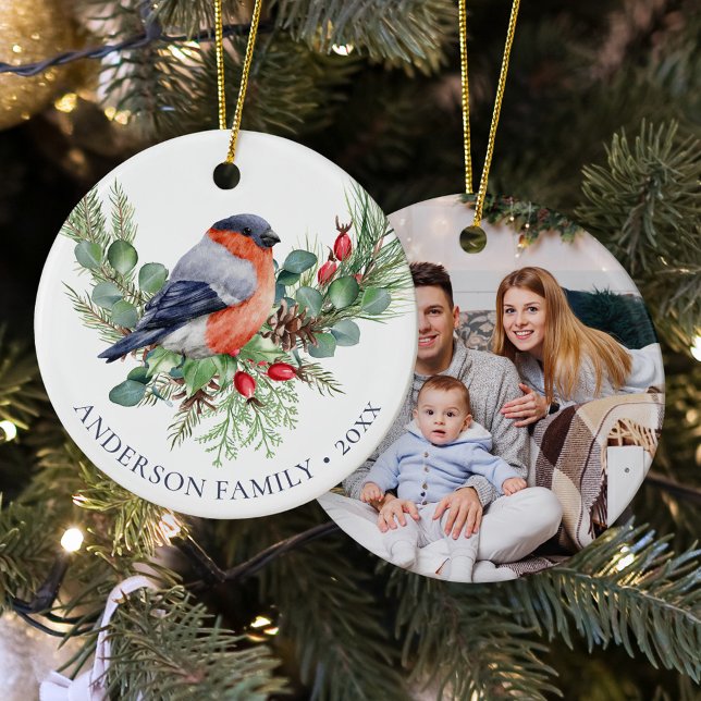 Adorno De Cerámica Winter Bird Christmas Bullfinch Family Photo  (Subido por el creador)