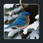 Adorno De Cerámica Winter Bluebird<br><div class="desc">Este adorno navideño/navideño presenta un hermoso pájaro azul en un bosque mágico.</div>