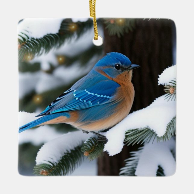 Adorno De Cerámica Winter Bluebird (Anverso)
