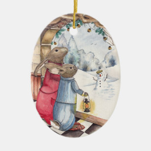 Adorno De Cerámica Winter Bunnies