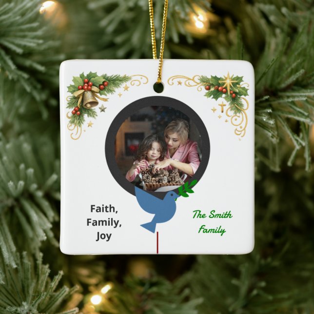 Adorno De Cerámica Winter Dove and Olive Branch Two Photo Christmas (Árbol)