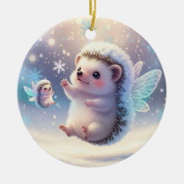 Adorno De Cerámica Winter Fairy Hedgehogs  – Cute Snowflake 