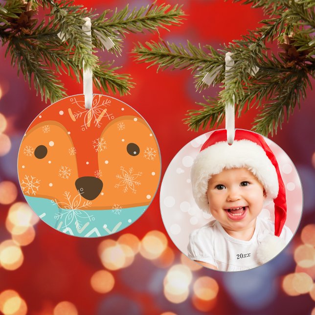 Adorno De Cerámica Winter Fox Photo and Year Christmas (Subido por el creador)