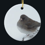 Adorno De Cerámica Winter Junco<br><div class="desc">Un junco solitario hace agua el invierno.</div>