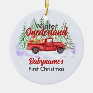 Adorno De Cerámica Winter Onederland First Christmas Red Truck