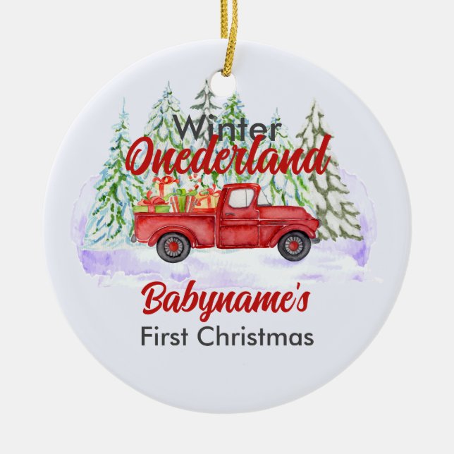 Adorno De Cerámica Winter Onederland First Christmas Red Truck (Frente)