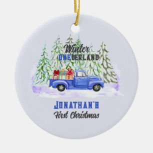 Adorno De Cerámica Winter Onederland Primer camión azul de Navidad