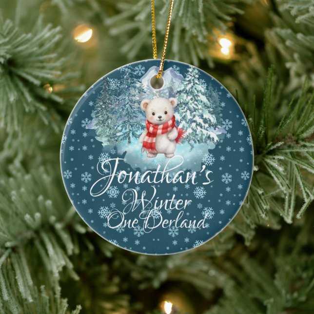 Adorno De Cerámica Winter Onederland Primera Navidad Corte Oso azul (Árbol)