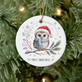 Adorno De Cerámica Winter Owl First Christmas Keepsake Photo