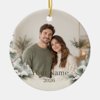 Adorno De Cerámica Winter Pine Custom Photo Ornament