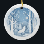 Adorno De Cerámica Winter Wolf<br><div class="desc">Winter Wolf Trae mucha más alegría de vacaciones a tu árbol con un adorno de cerámica personalizado. Añade tus fotos,  imágenes y citas favoritas en ambas caras. Incluye un hilo dorado para poder colgar este recuerdo tan especial en cuanto lo recibas.</div>