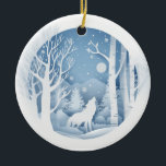 Adorno De Cerámica Winter Wolf<br><div class="desc">Winter Wolf Trae mucha más alegría de vacaciones a tu árbol con un adorno de cerámica personalizado. Añade tus fotos,  imágenes y citas favoritas en ambas caras. Incluye un hilo dorado para poder colgar este recuerdo tan especial en cuanto lo recibas.</div>