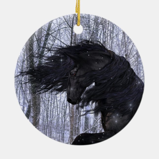 Adorno De Cerámica Winter Wonderland Friesian Horse Ornament (Atrás)