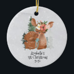 Adorno De Cerámica Winter Woodland Deer Mama Baby 1ª Navidad<br><div class="desc">Este diseño se creó a través del arte digital. Puede ser personalizado en el área de proporcionar o personalizar eligiendo la opción de pulsar para personalizar y cambiando el nombre, las iniciales o las palabras. También puede cambiar el color y estilo del texto o eliminar el texto para un diseño...</div>