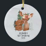 Adorno De Cerámica Winter Woodland Deer Mama Baby 1ª Navidad<br><div class="desc">Este diseño se creó a través del arte digital. Puede ser personalizado en el área de proporcionar o personalizar eligiendo la opción de pulsar para personalizar y cambiando el nombre, las iniciales o las palabras. También puede cambiar el color y estilo del texto o eliminar el texto para un diseño...</div>