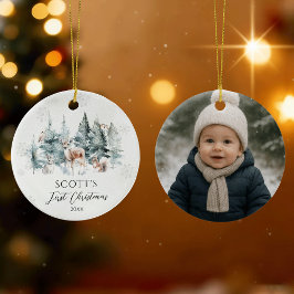 Adorno De Cerámica Winter Woodland Forest Animals Baby 1st Christmas