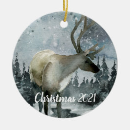 Adorno De Cerámica Winter Woodland Forest Stag Reindeer