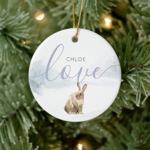Adorno De Cerámica Winter Woodland Hare Love Script
