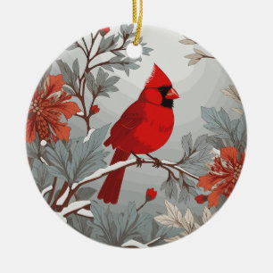 Adorno De Cerámica Wintery Red Cardinal Bird