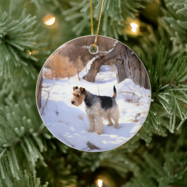 Adorno De Cerámica Wire Fox Terrier Deja Que Nieva Navidades (Árbol)