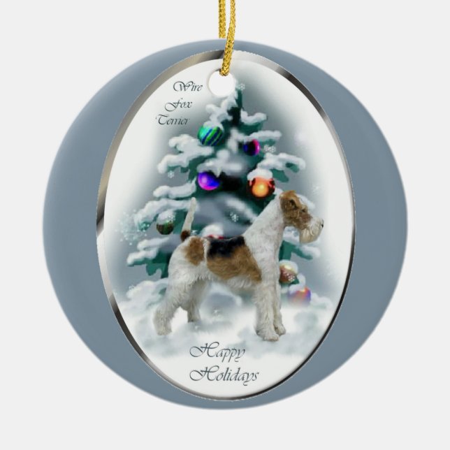 Adorno De Cerámica Wire Fox Terrier Navidades Regalos (Frente)