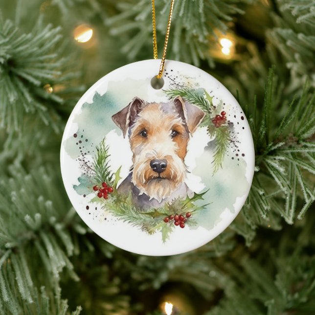Adorno De Cerámica Wirefox Terrier Navidades Wreath Festive Pup (Árbol)