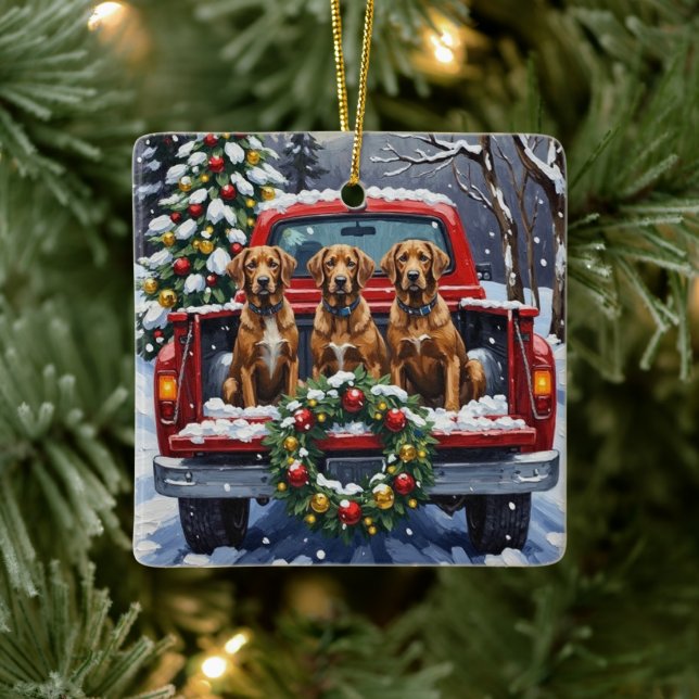 Adorno De Cerámica Wirehaired Pointing Griffon Christmas Red Truck (Árbol)