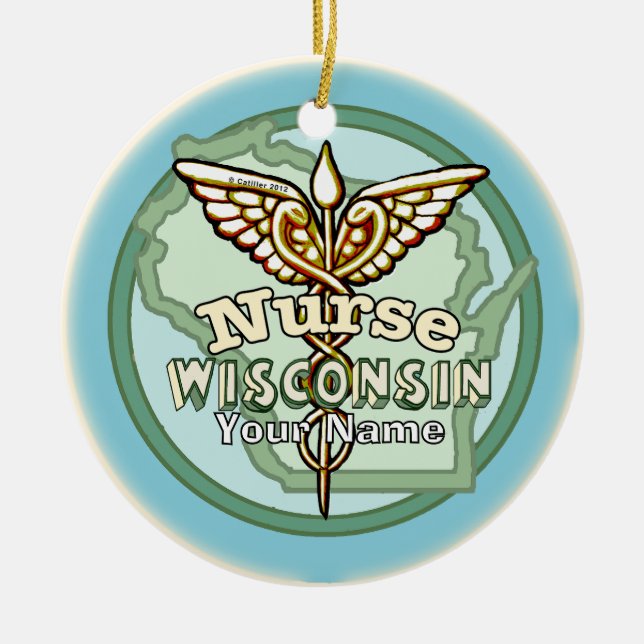 Adorno De Cerámica Wisconsin Nurse Caduceus (Frente)