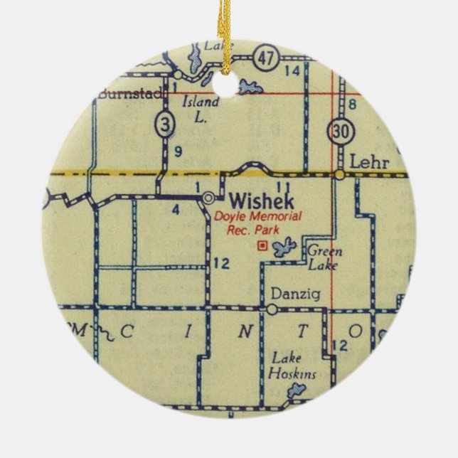 Adorno De Cerámica Wishek y mapa antiguo (Atrás)