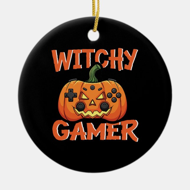 Adorno De Cerámica Witchy Gamer Halloween (Frente)
