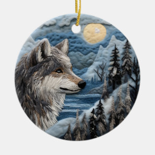 Adorno De Cerámica Wolf 3D Chirstmas Animal