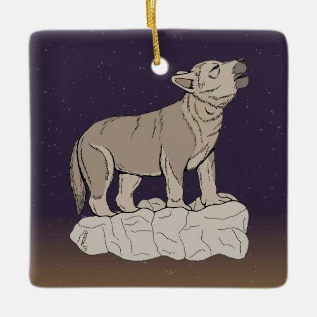 Adorno De Cerámica Wolf Pup Howling (Anverso)