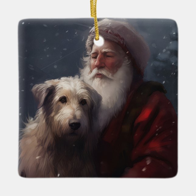Adorno De Cerámica Wolfhound Con Navidades festivos de Santa Claus (Anverso)