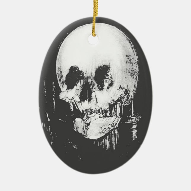 Adorno De Cerámica Woman with Halloween Skull Reflection In Mirror (Frente)