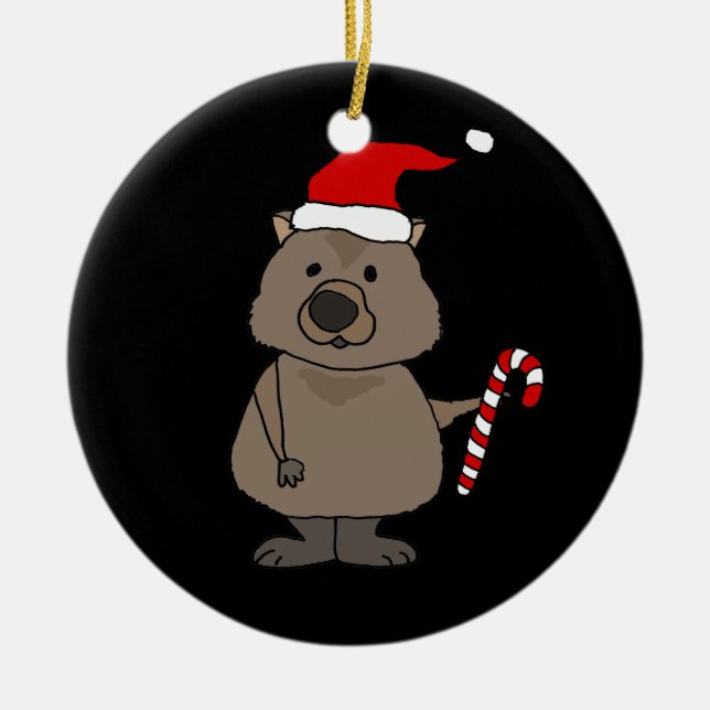 Adorno De Cerámica Wombat gracioso en Navidades de Santa Hat (Frente)