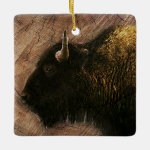 Adorno De Cerámica Wood Bison Buffalo