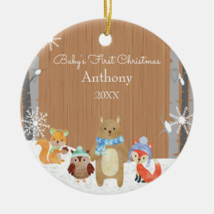 Adorno De Cerámica Woodland Animals Baby's First Christmas