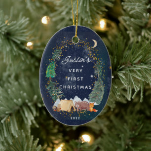 Adorno De Cerámica Woodland Animals Baby's First Christmas